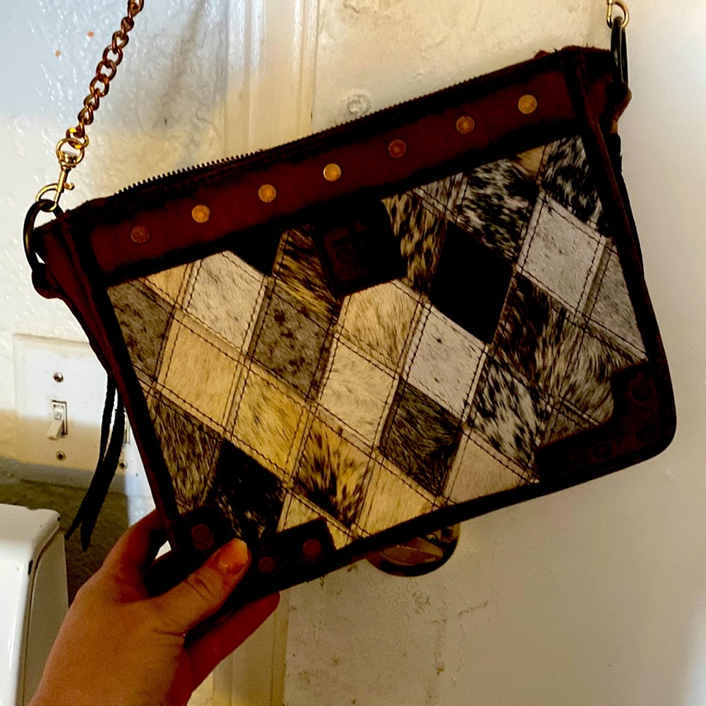 Cowhide purse with chain strap